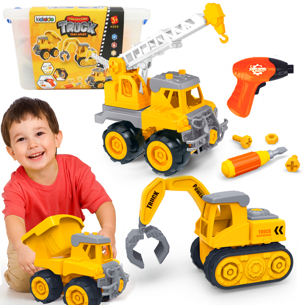 Construction Trucks Set of 3 Take Apart Toys with Drill
