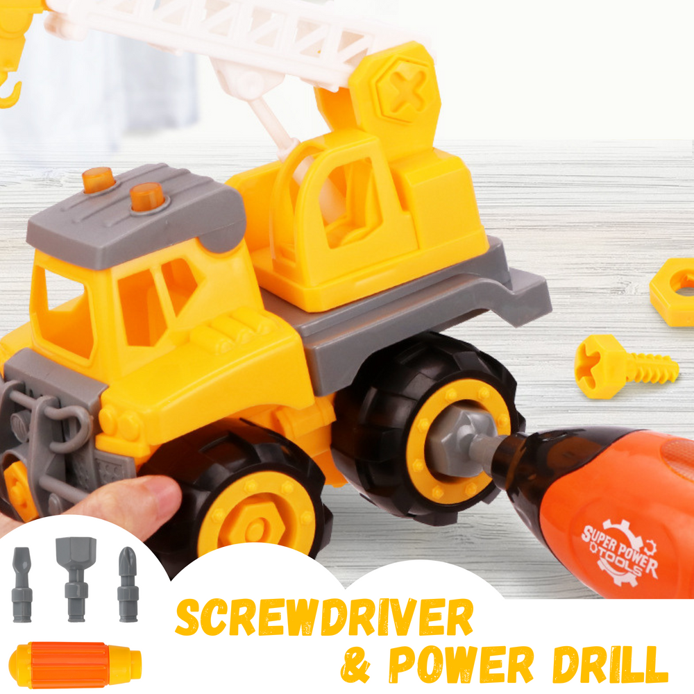 Construction Trucks Set of 3 Take Apart Toys with Drill