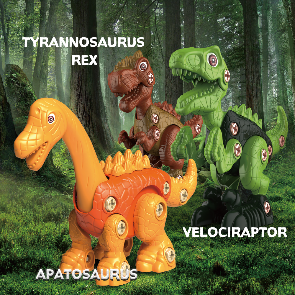 Set of 3 Take Apart Dinosaur Toys with Drill